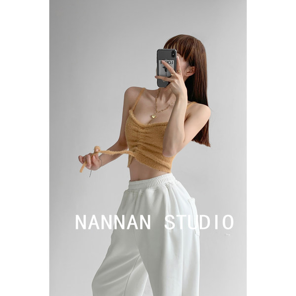 Naiste vabaaja lühike lipsude ja õhukeste rihmadega topp