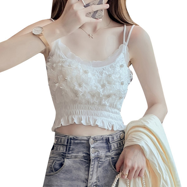 Naiste lühike pärlite ja õhukeste rihmadega rinnahoidja