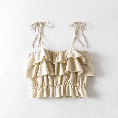 Naiste lühike õhukeste rihmade ja lokkidega topp