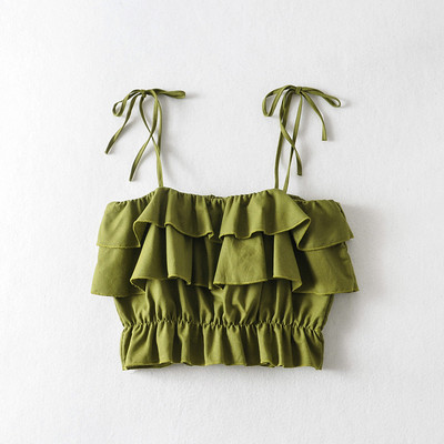 Naiste lühike õhukeste rihmade ja lokkidega topp