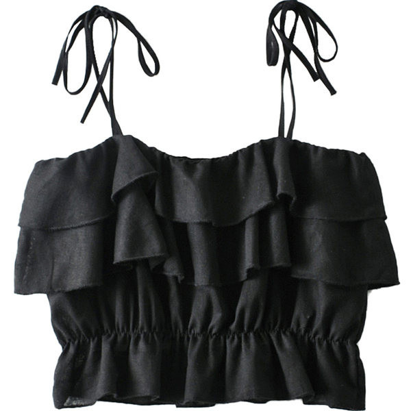 Naiste lühike õhukeste rihmade ja lokkidega topp