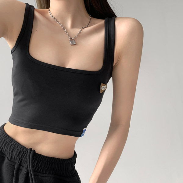 Καθημερινή γυναικεία αμάνικη μπλούζα με έμβλημα και τετράγωνο ντεκολτέ