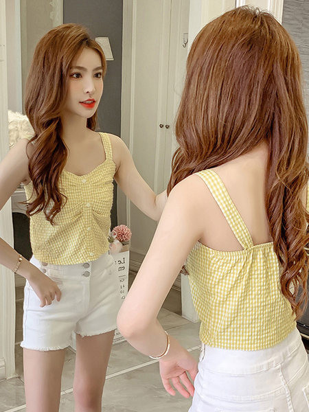 Γυναικεία κοντή αμάνικη μπλούζα με κουμπιά σε δύο χρώματα