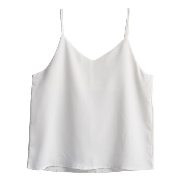 Μονόχρωμη γυναικεία μπλούζα με λεπτά τιραντάκια - φαρδύ μοντέλο