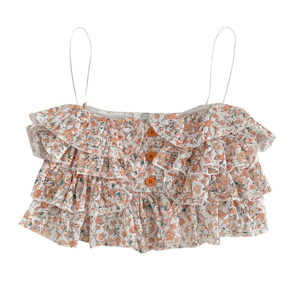 Μοντέρνο γυναικείο βολάν με κουμπιά και βολάν