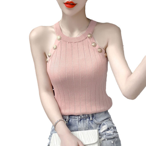 Σλιμ μοντέλο  γυναικεία αμάνικη  μπλούζα με μεταλλικά στοιχεία