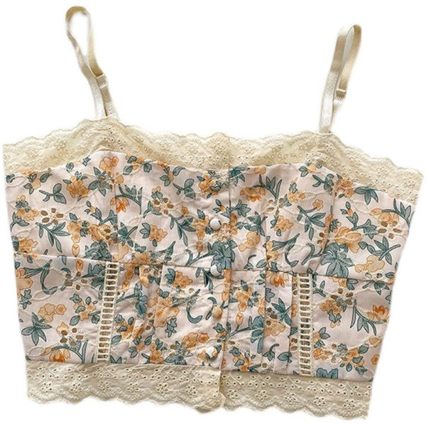 Lillemotiivide ja õhukeste rihmadega lühike naiste topp