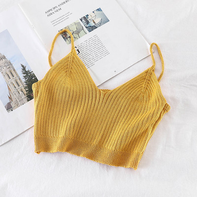 Lühike naiste kootud topp õhukeste rihmade ja spitsikaelusega