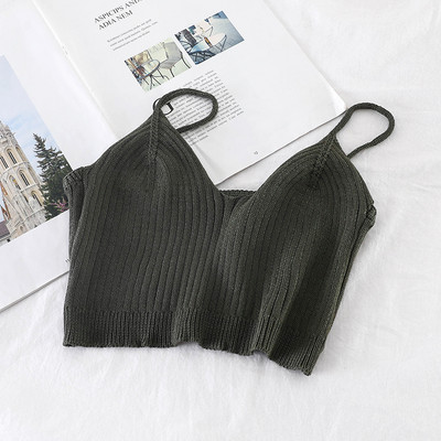 Lühike naiste kootud topp õhukeste rihmade ja spitsikaelusega