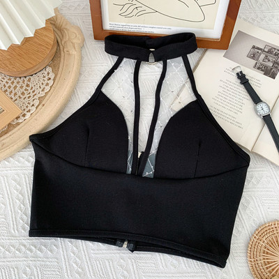 Moodne naiste topp spits-kaelusega ja tõmblukuga