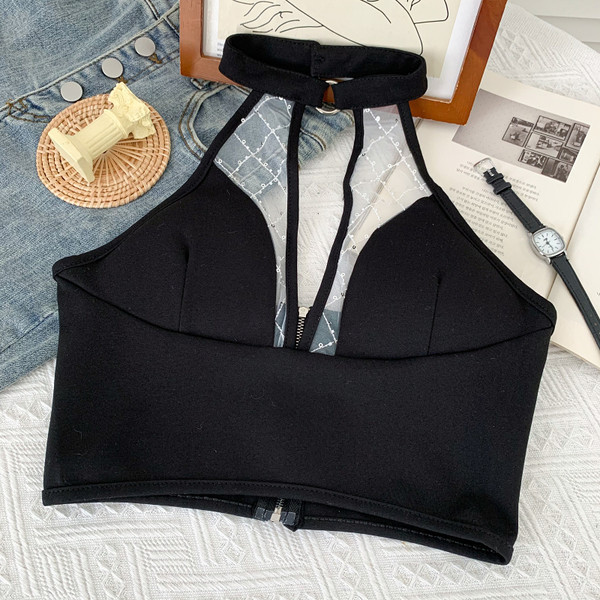 Moodne naiste topp spits-kaelusega ja tõmblukuga