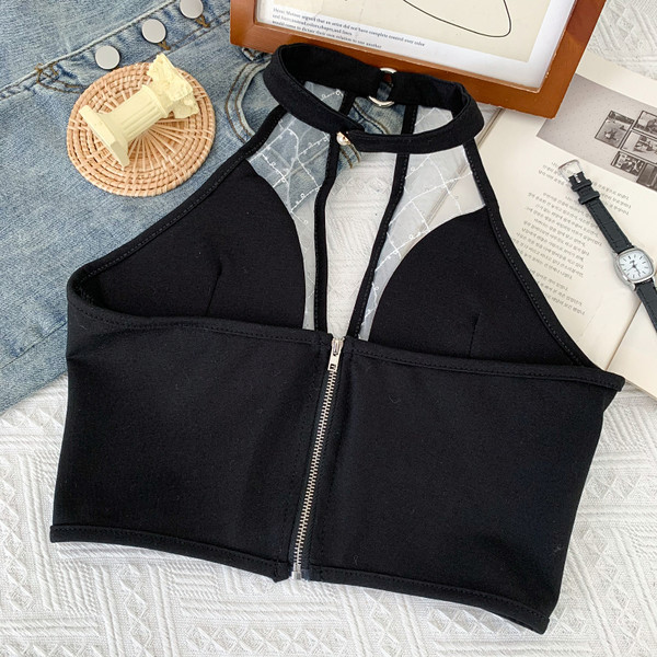 Moodne naiste topp spits-kaelusega ja tõmblukuga