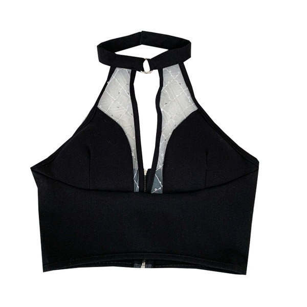 Moodne naiste topp spits-kaelusega ja tõmblukuga