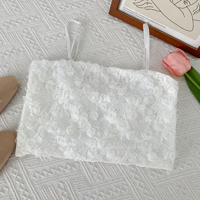 Uus mudel lühike naiste topp tülllilledega