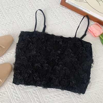 Uus mudel lühike naiste topp tülllilledega