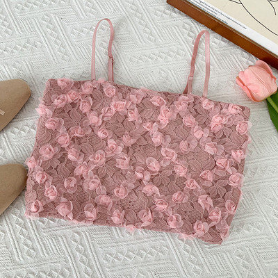 Uus mudel lühike naiste topp tülllilledega