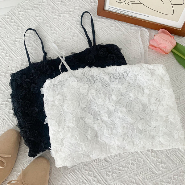 Uus mudel lühike naiste topp tülllilledega