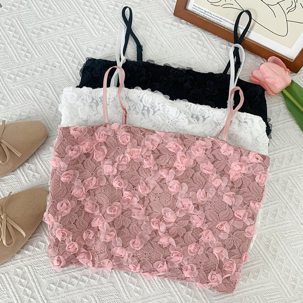 Uus mudel lühike naiste topp tülllilledega