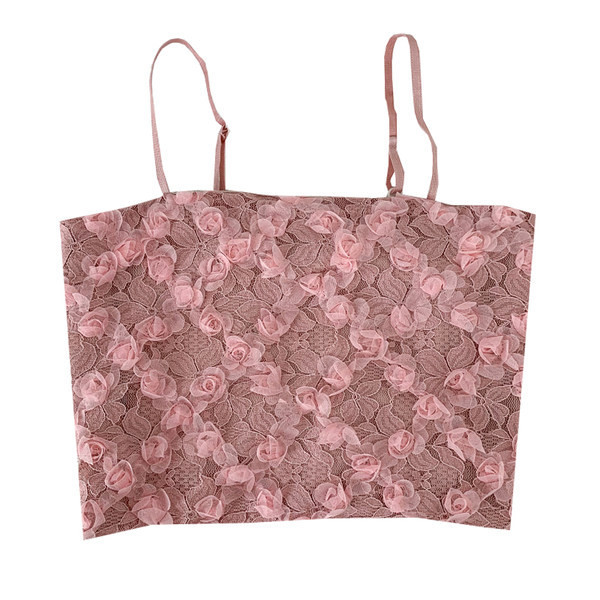 Uus mudel lühike naiste topp tülllilledega