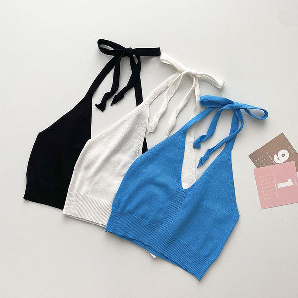 Κοντή γυναικεία αμάνικη μπλούζα με κορδόνια σε τρία χρώματα