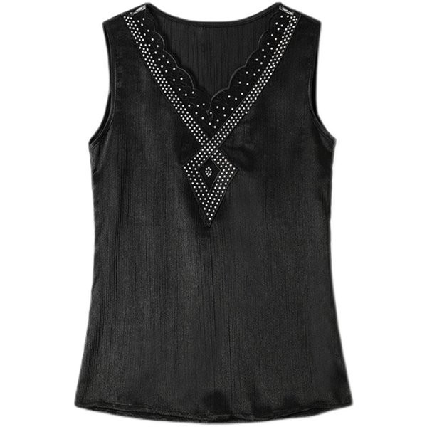 Γυναικεία σατέν φανελάκι με λαιμόκοψη και διακοσμητικές πέτρες