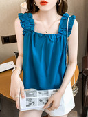 Naiste ühevärviline kahevärviline kandilise kaelusega topp