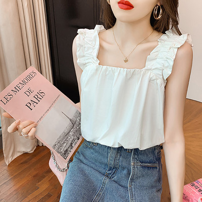 Naiste ühevärviline kahevärviline kandilise kaelusega topp