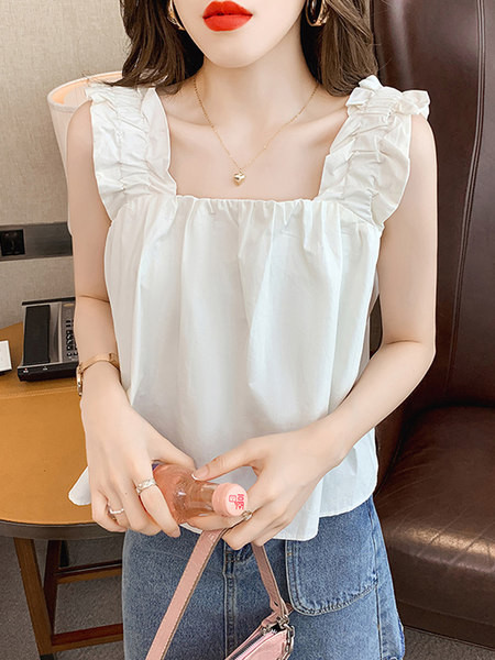 Naiste ühevärviline kahevärviline kandilise kaelusega topp