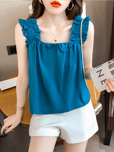 Naiste ühevärviline kahevärviline kandilise kaelusega topp