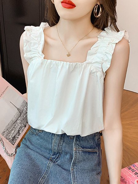 Naiste ühevärviline kahevärviline kandilise kaelusega topp