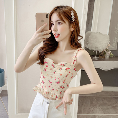 Õhukeste rihmade ja lillemustriga naiste topp – kaks värvi