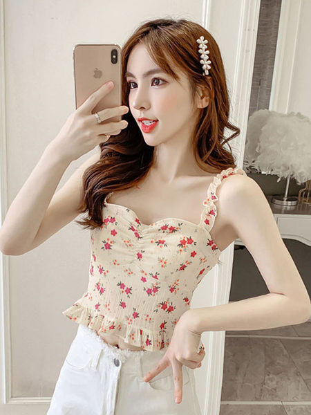 Õhukeste rihmade ja lillemustriga naiste topp – kaks värvi