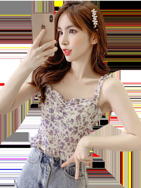 Õhukeste rihmade ja lillemustriga naiste topp – kaks värvi