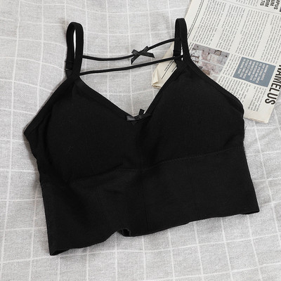 Κοντή γυναικεία αμάνικη μπλούζα με λεπτούς ιμάντες και κορδέλα