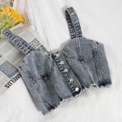 Γυναικεία αμάνικη μπλούζα με κουμπιά και τιραντάκια