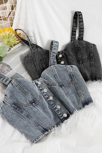 Γυναικεία αμάνικη μπλούζα με κουμπιά και τιραντάκια