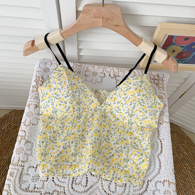 Καθημερινή γυναικεία αμάνικη μπλούζα - με λουλουδάτο μοτίβο και λεπτά τιραντάκια