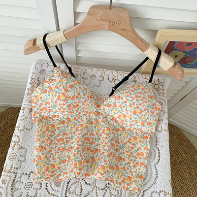 Καθημερινή γυναικεία αμάνικη μπλούζα - με λουλουδάτο μοτίβο και λεπτά τιραντάκια