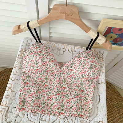 Καθημερινή γυναικεία αμάνικη μπλούζα - με λουλουδάτο μοτίβο και λεπτά τιραντάκια