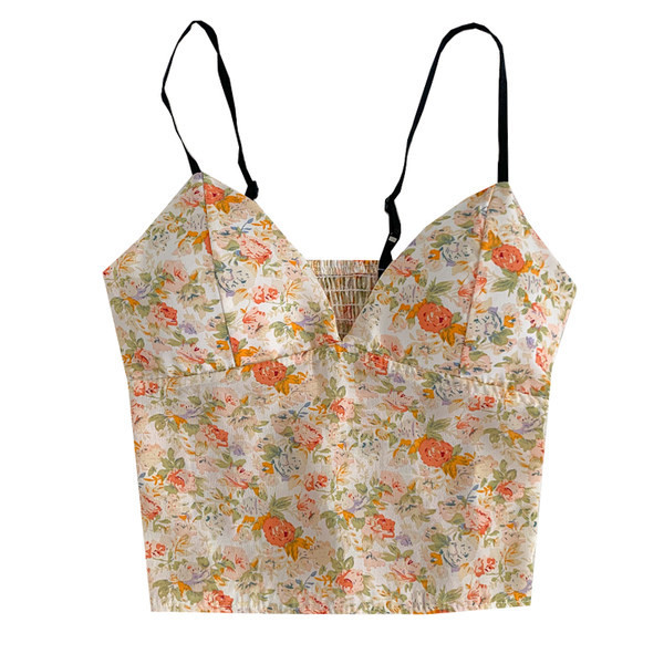 Καθημερινή γυναικεία αμάνικη μπλούζα - με λουλουδάτο μοτίβο και λεπτά τιραντάκια