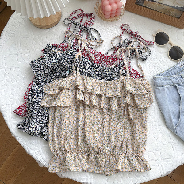 Μοντέρνα γυναικεία αμάνικη  μπλούζα με λουλούδια μοτίβα - σε τρία χρώματα