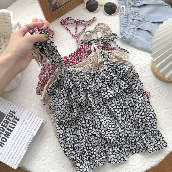 Μοντέρνα γυναικεία αμάνικη  μπλούζα με λουλούδια μοτίβα - σε τρία χρώματα