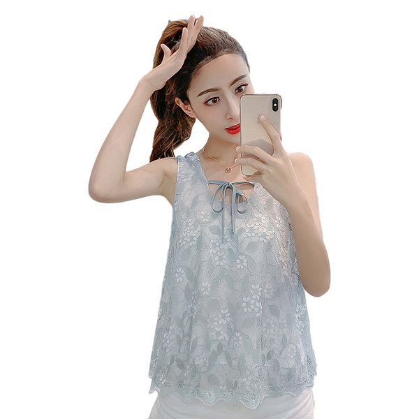 Γυναικεία φαρδιά αμάνικη μπλούζα με κορδόνια σε τρία χρώματα