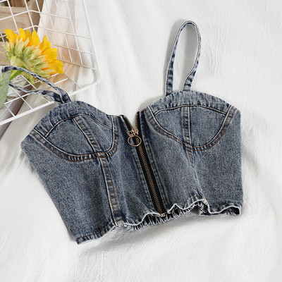 Γυναικεία αμάνικη μπλούζα με φερμουάρ και λεπτούς ιμάντες