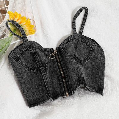 Γυναικεία αμάνικη μπλούζα με φερμουάρ και λεπτούς ιμάντες