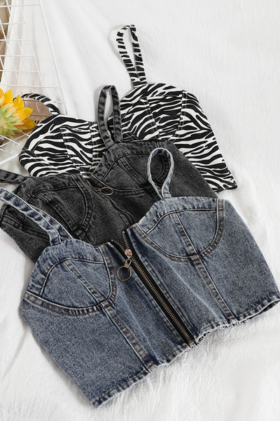 Γυναικεία αμάνικη μπλούζα με φερμουάρ και λεπτούς ιμάντες