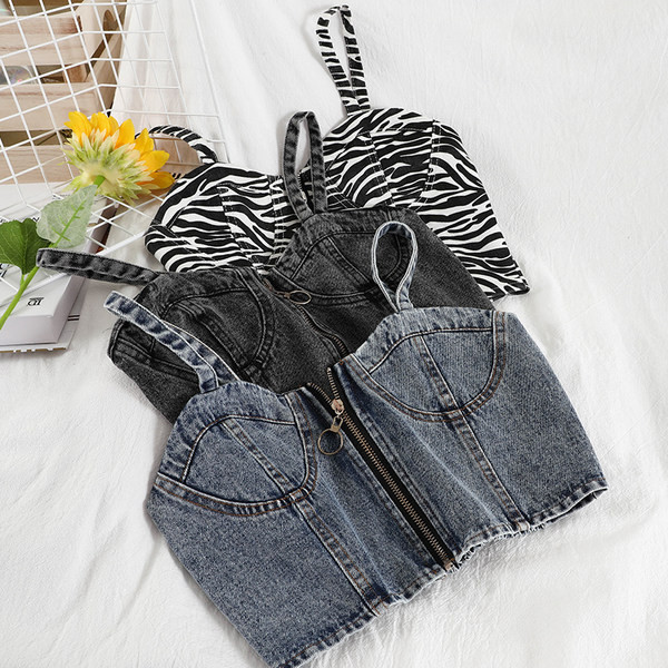 Γυναικεία αμάνικη μπλούζα με φερμουάρ και λεπτούς ιμάντες