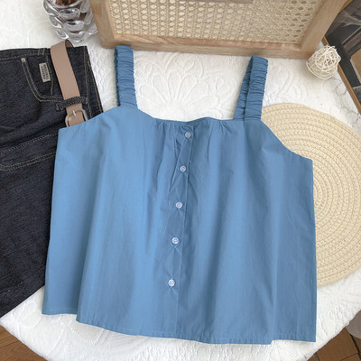 Γυναικεία φαρδιά αμάνικη μπλούζα με κουμπιά