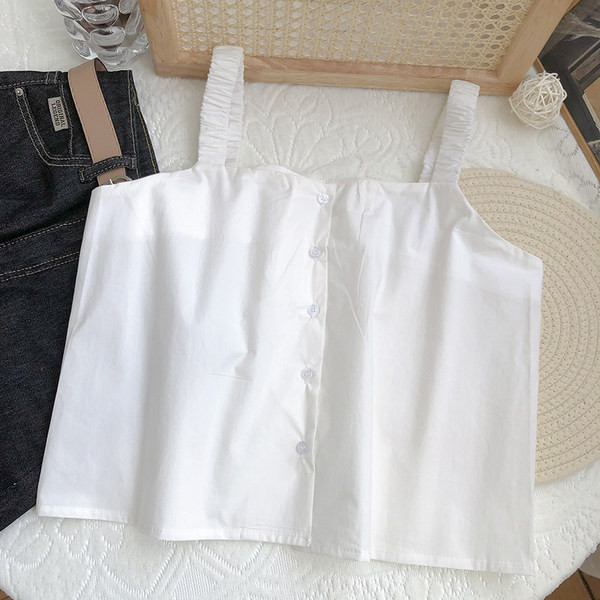 Γυναικεία φαρδιά αμάνικη μπλούζα με κουμπιά