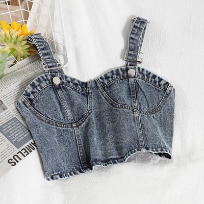 Γυναικεία τζιν τοπ με ρυθμιζόμενα τιραντάκια